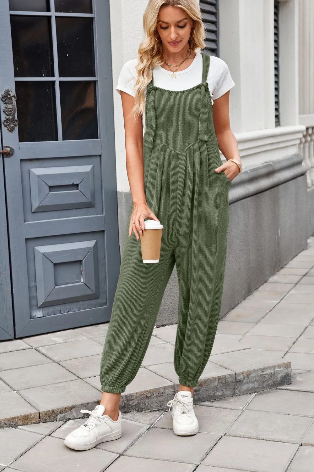 Knotted Strap Overalls with Pockets, image 2