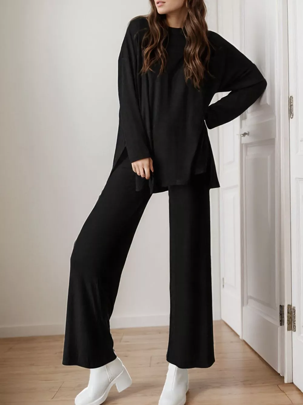 Casual Loose Long Sleeve Top and Wide Leg Pants Set, image 26