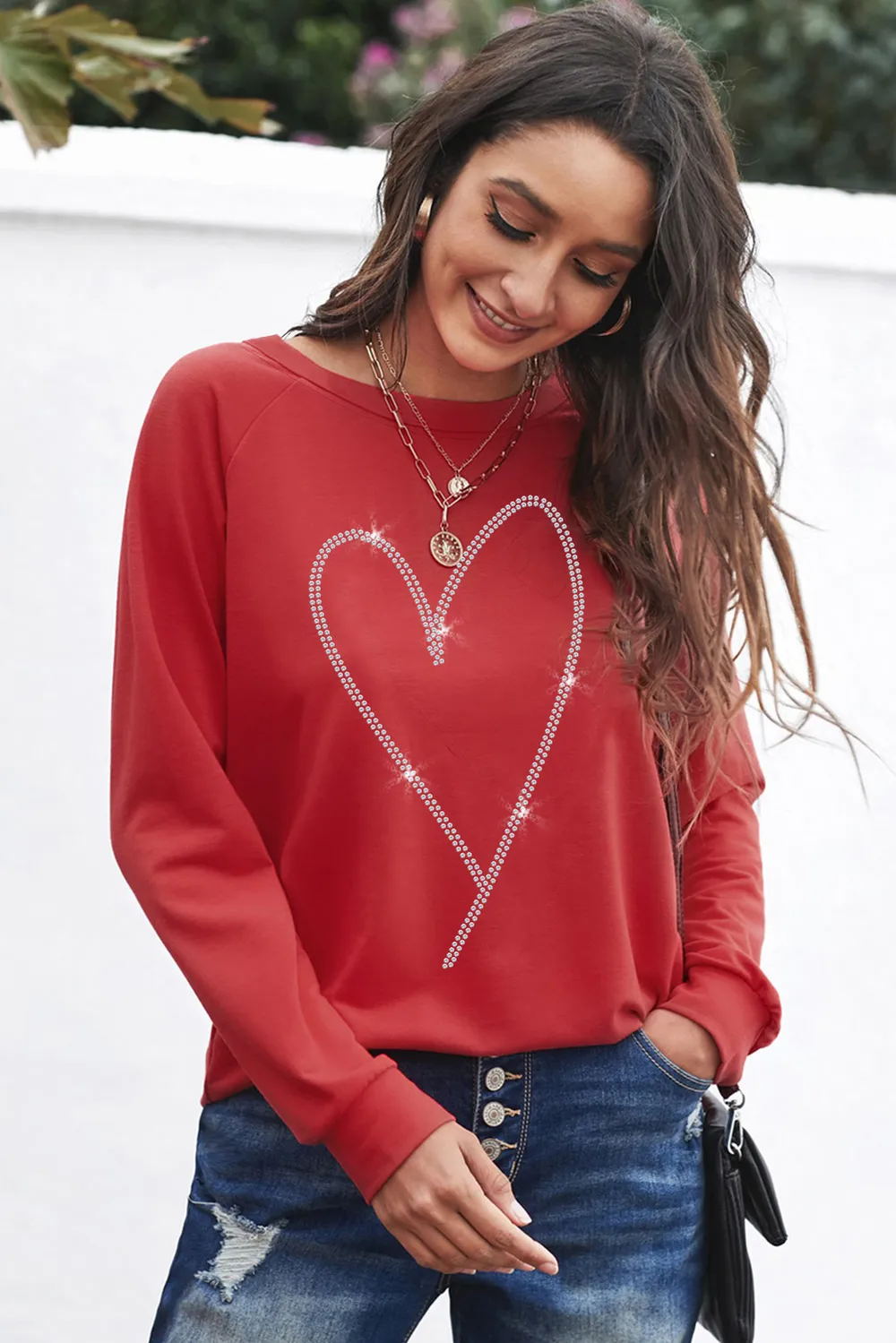 Heart Round Neck Long Sleeve Sweatshirt, image 2