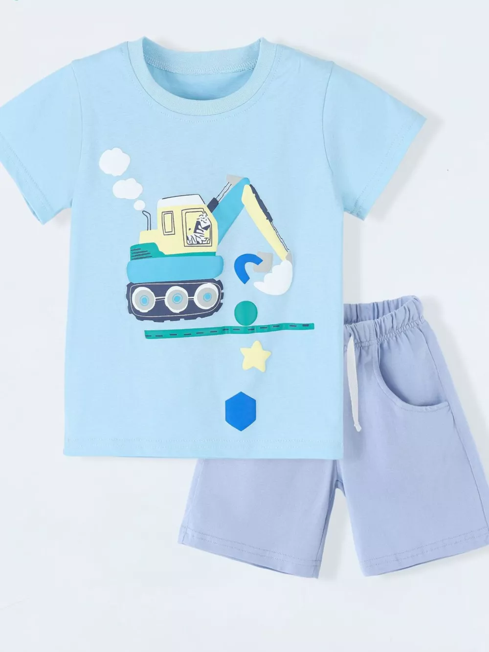 Children's Excavator Print T-shirt and Shorts Set, image 2