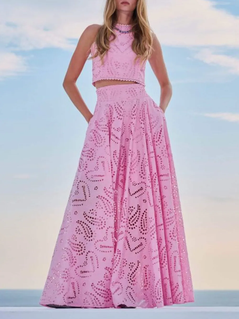 Eyelet Lace Top and Maxi Skirt Set, image 2