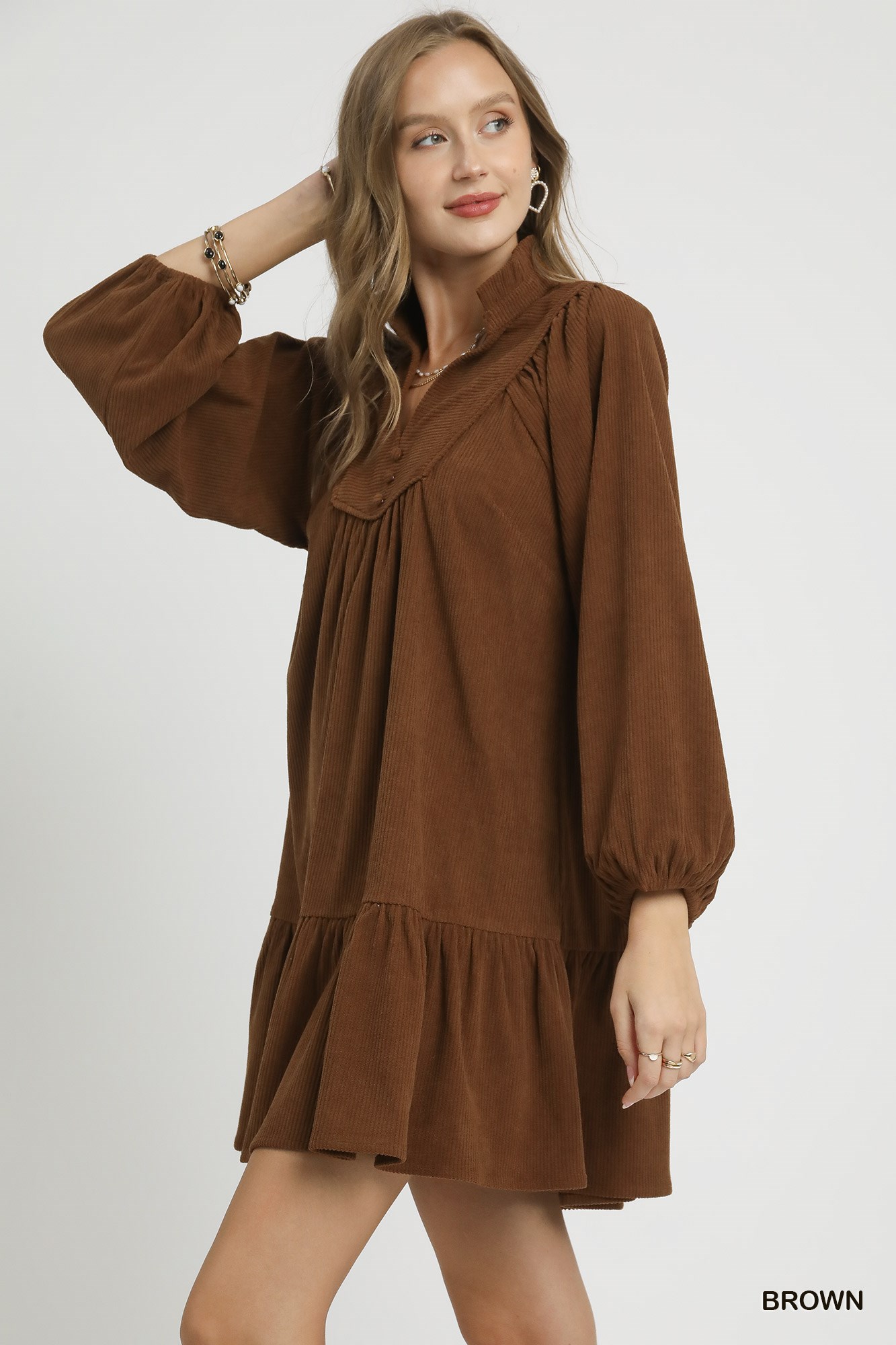 Corduroy Tiered Babydoll Dress, image 2