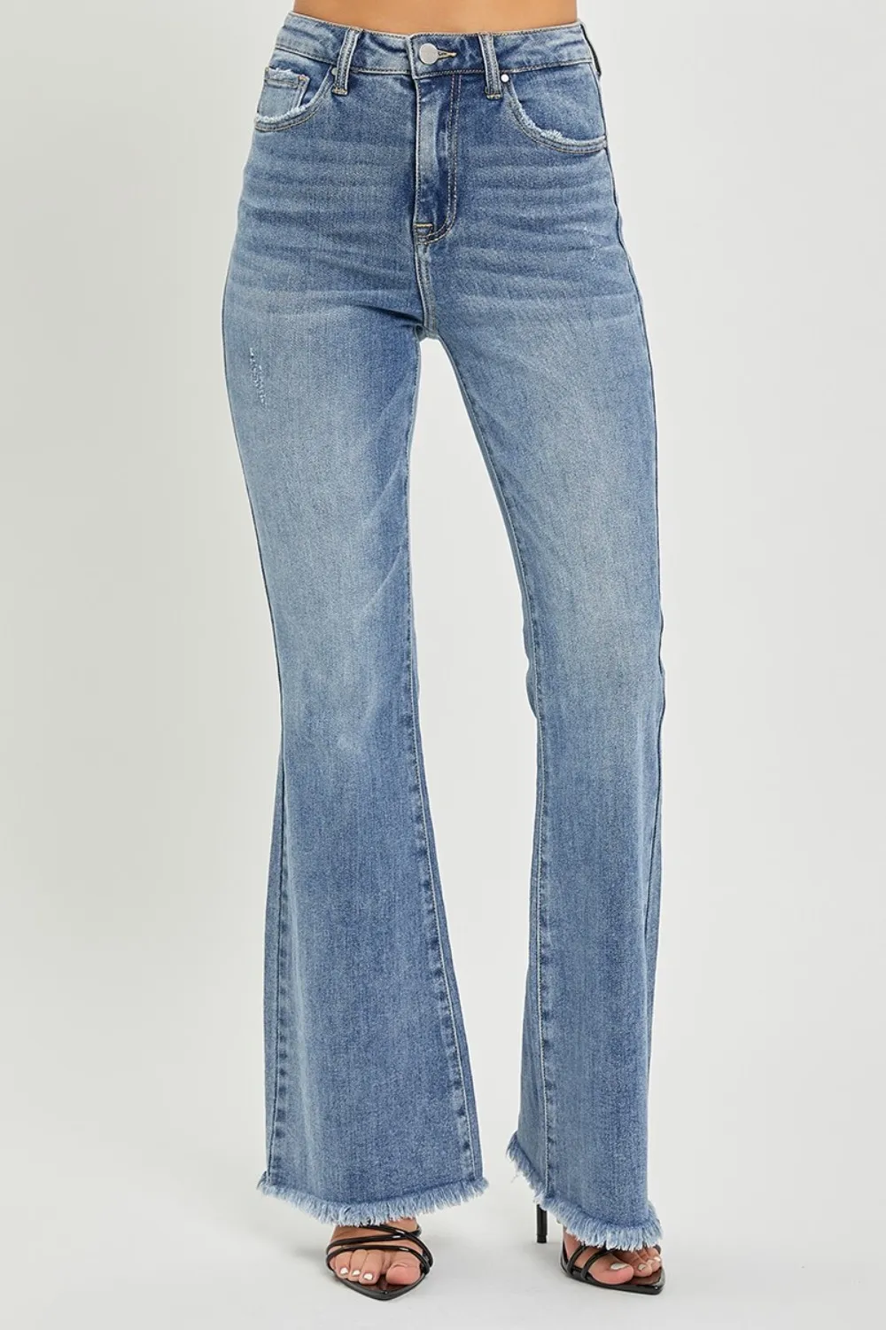 Full Size High Waist Raw Hem Flare Jeans, image 5