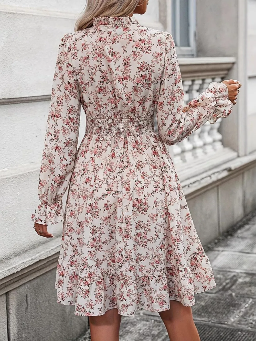 Ruffle Hem Floral Surplice Long Sleeve Dress, image 2