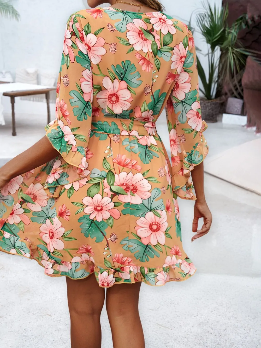 Ruffled Printed Surplice Half Sleeve Mini Dress, image 23