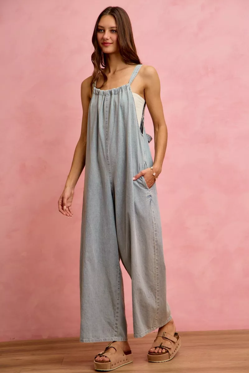 Wide Leg Lightweight Denim Overalls, image 11