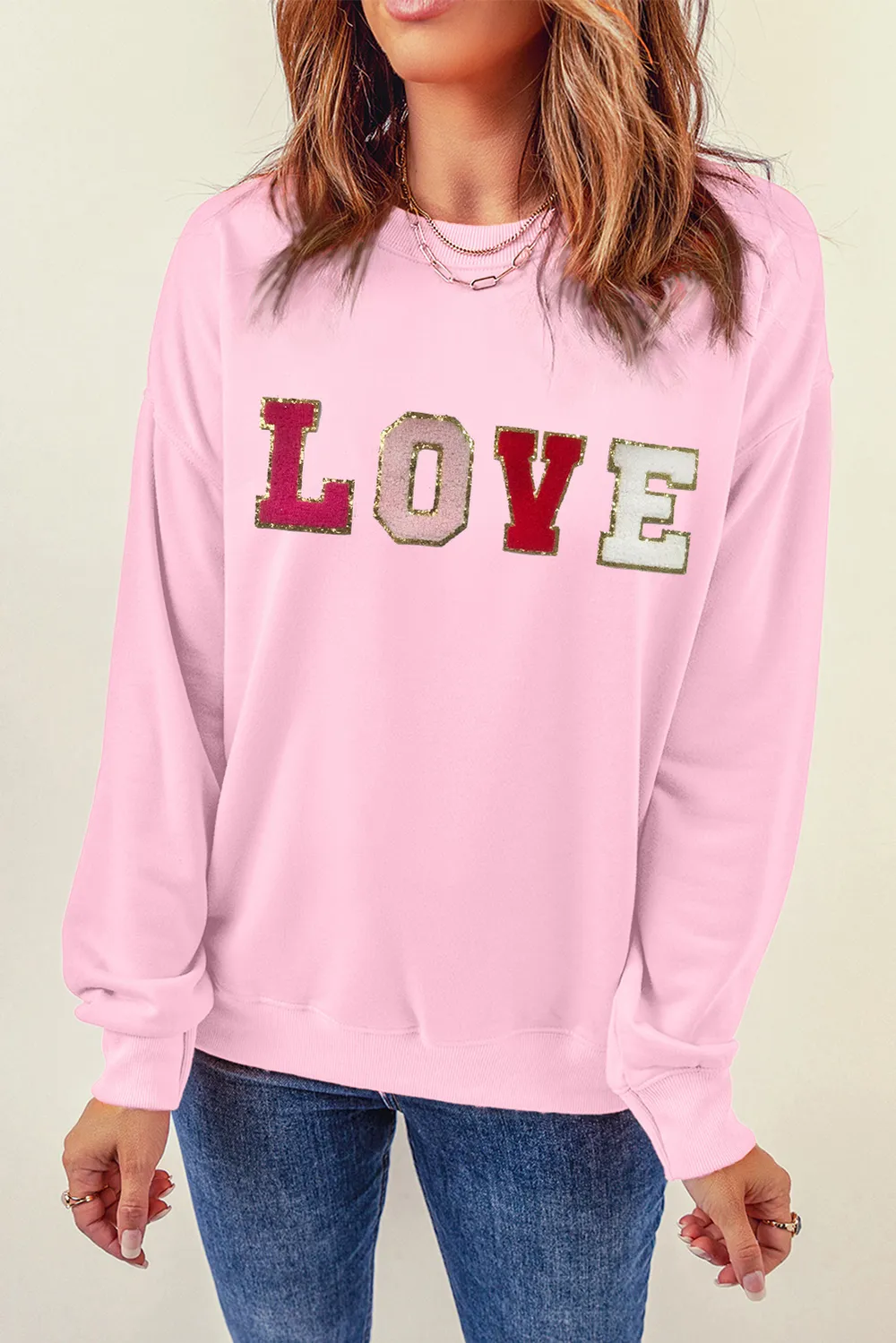 LOVE Patch Round Neck Dropped Shoulder Sweatshirt, image 2