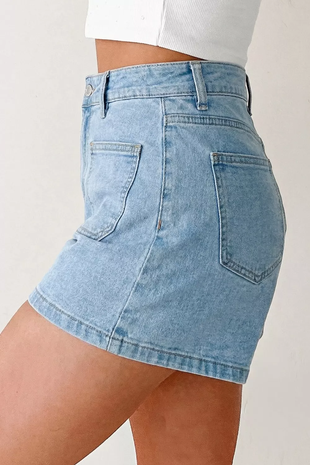 High Rise Patch Pocket Denim Shorts, image 3