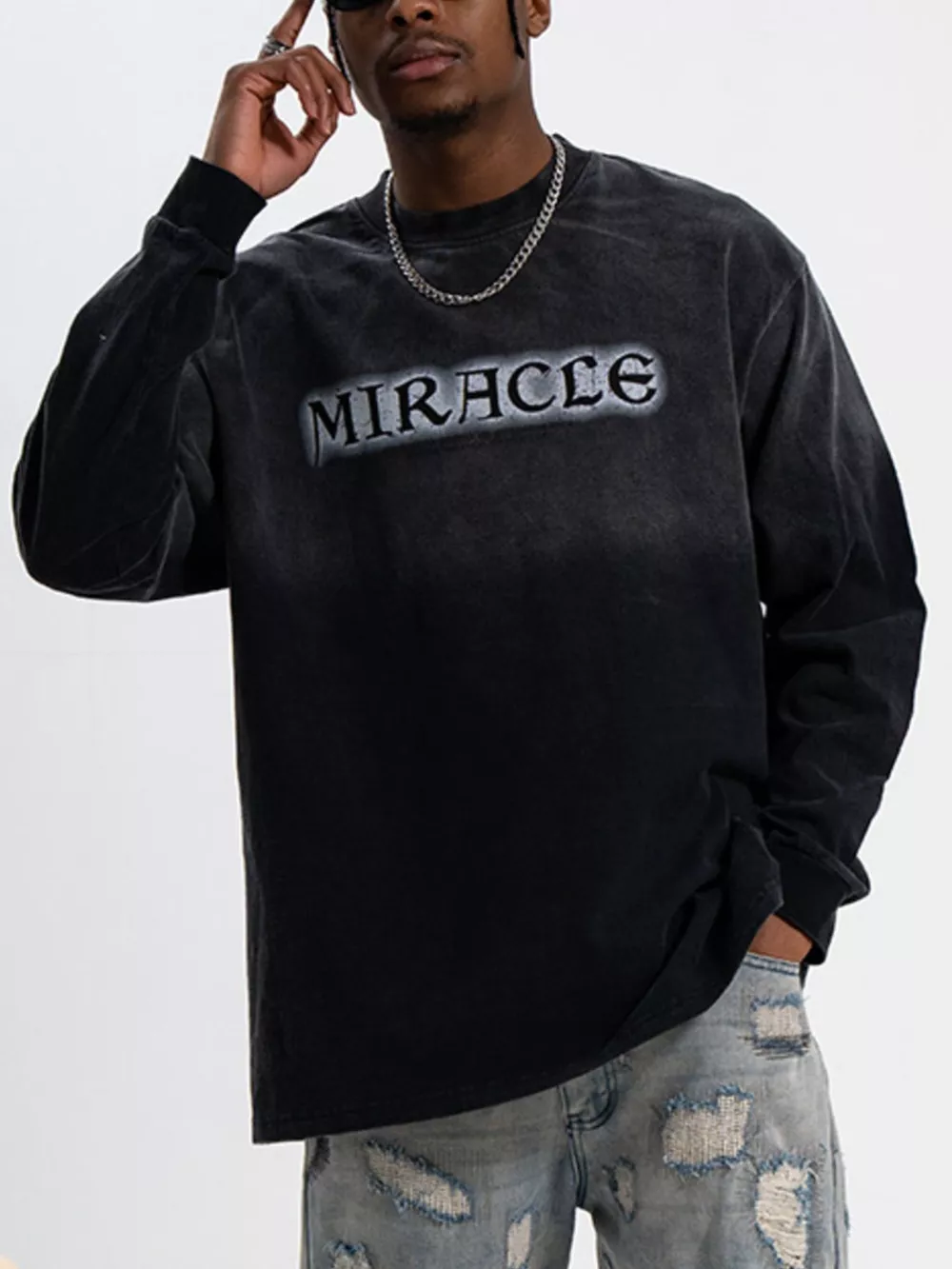 Men's Letter Round Neck Long Sleeve T-Shirt, image 2