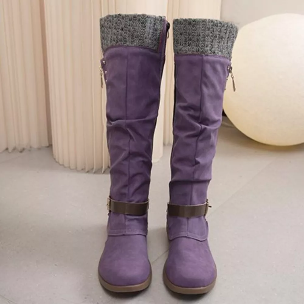 Knee High Slouch Boots with Knit Cuff, image 2