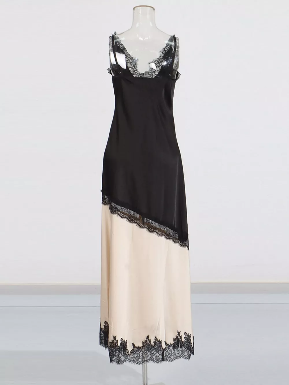 Lace Trimmed Two-Tone Slip Dress, image 2
