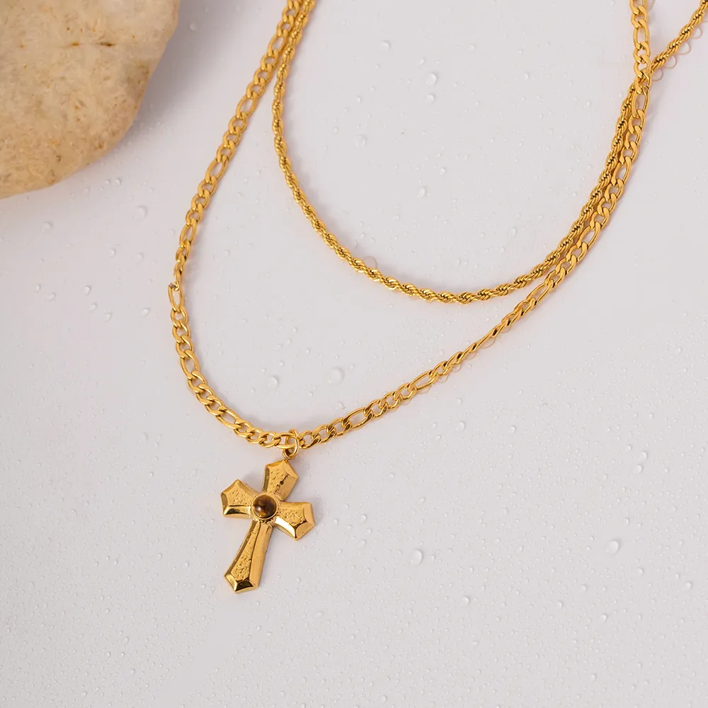 18K Gold-Plated Double Layered Cross Necklace, image 5