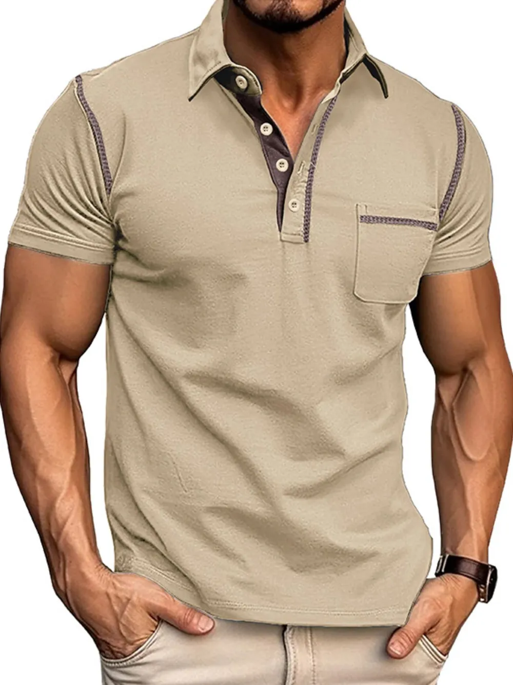 Men's Classic Polo Shirt with Contrast Stitching, image 3