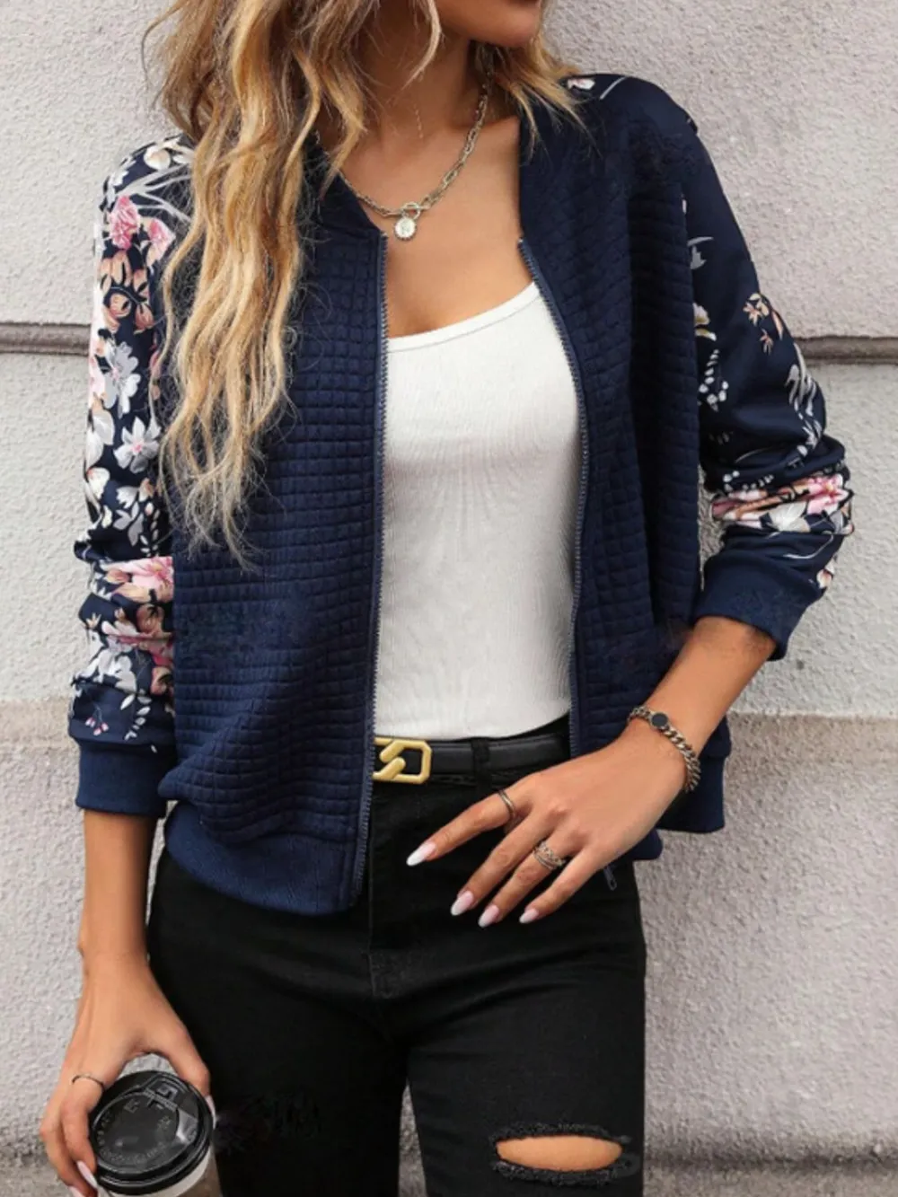 Printed Zip Up Long Sleeve Jacket, image 2