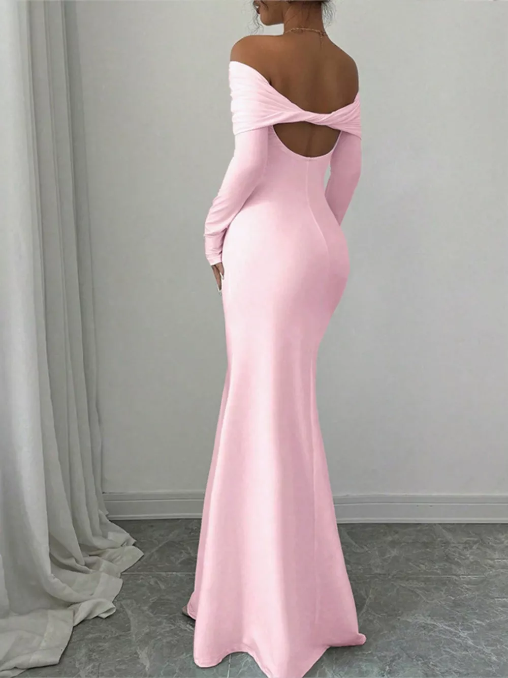 Off-Shoulder Long Sleeve Bodycon Maxi Dress, image 6
