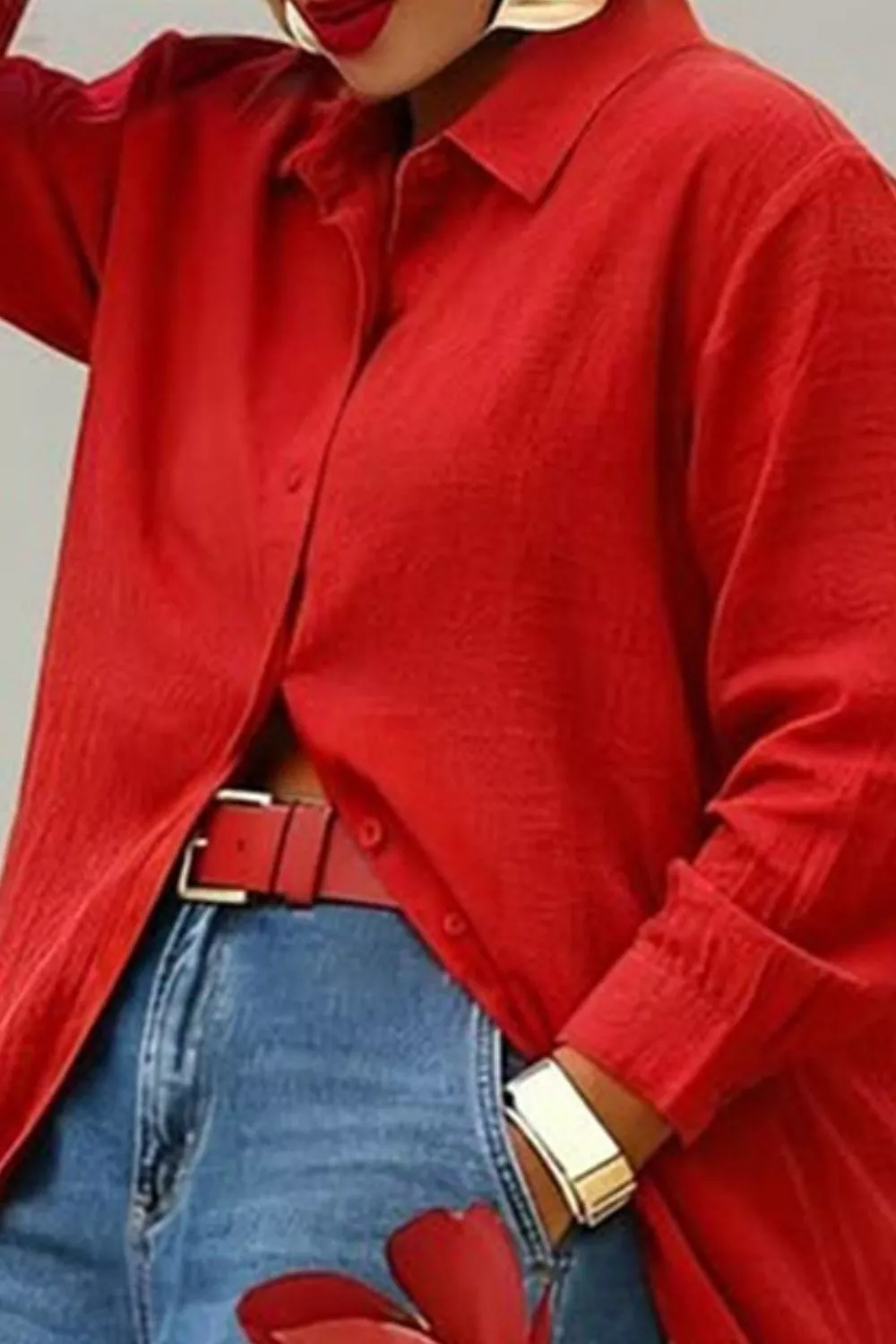 Button Up Long Sleeve Longline Shirt, image 2