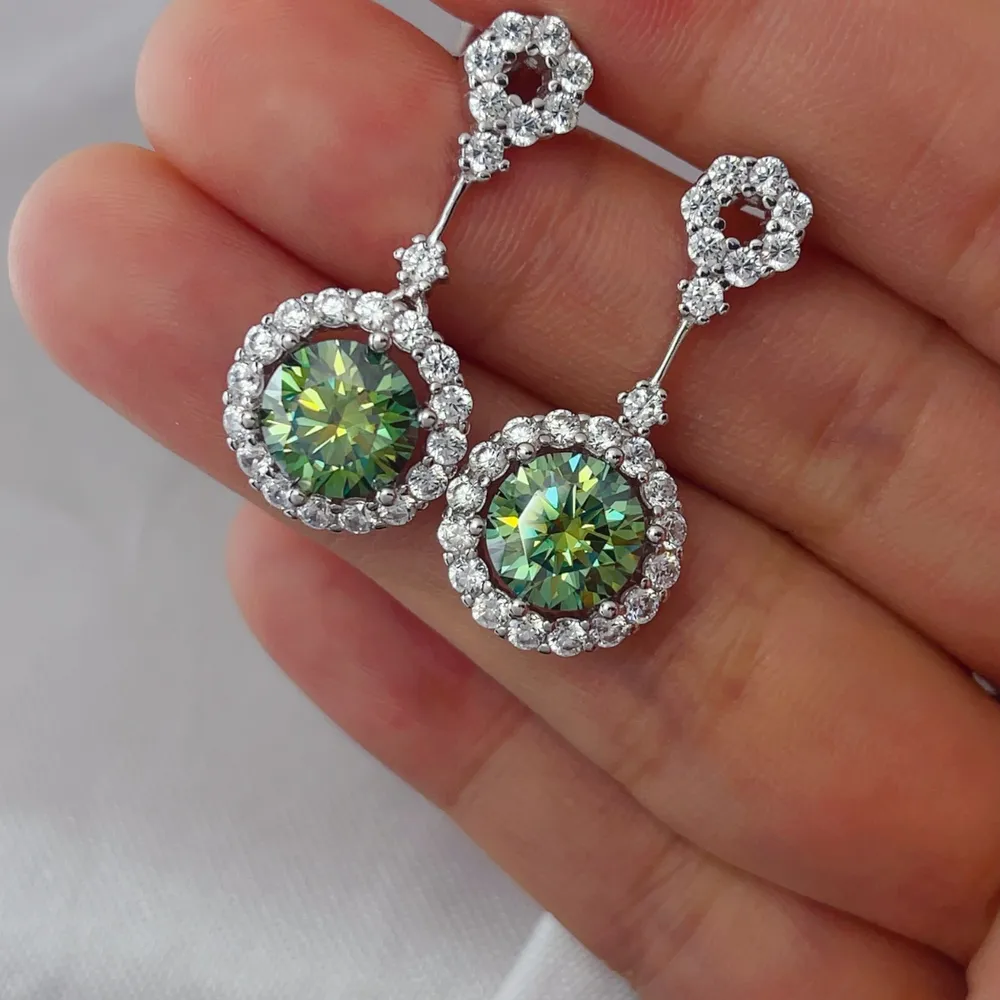 4 Carat Crystal Drop Dangle Earrings with Round Halo Design, image 9