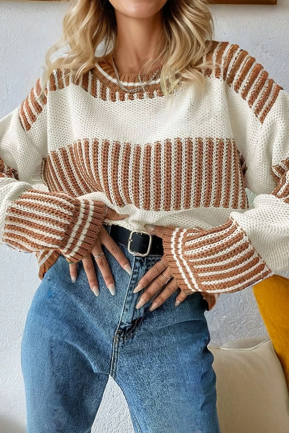 Striped Knit Long Sleeve Sweater, image 2