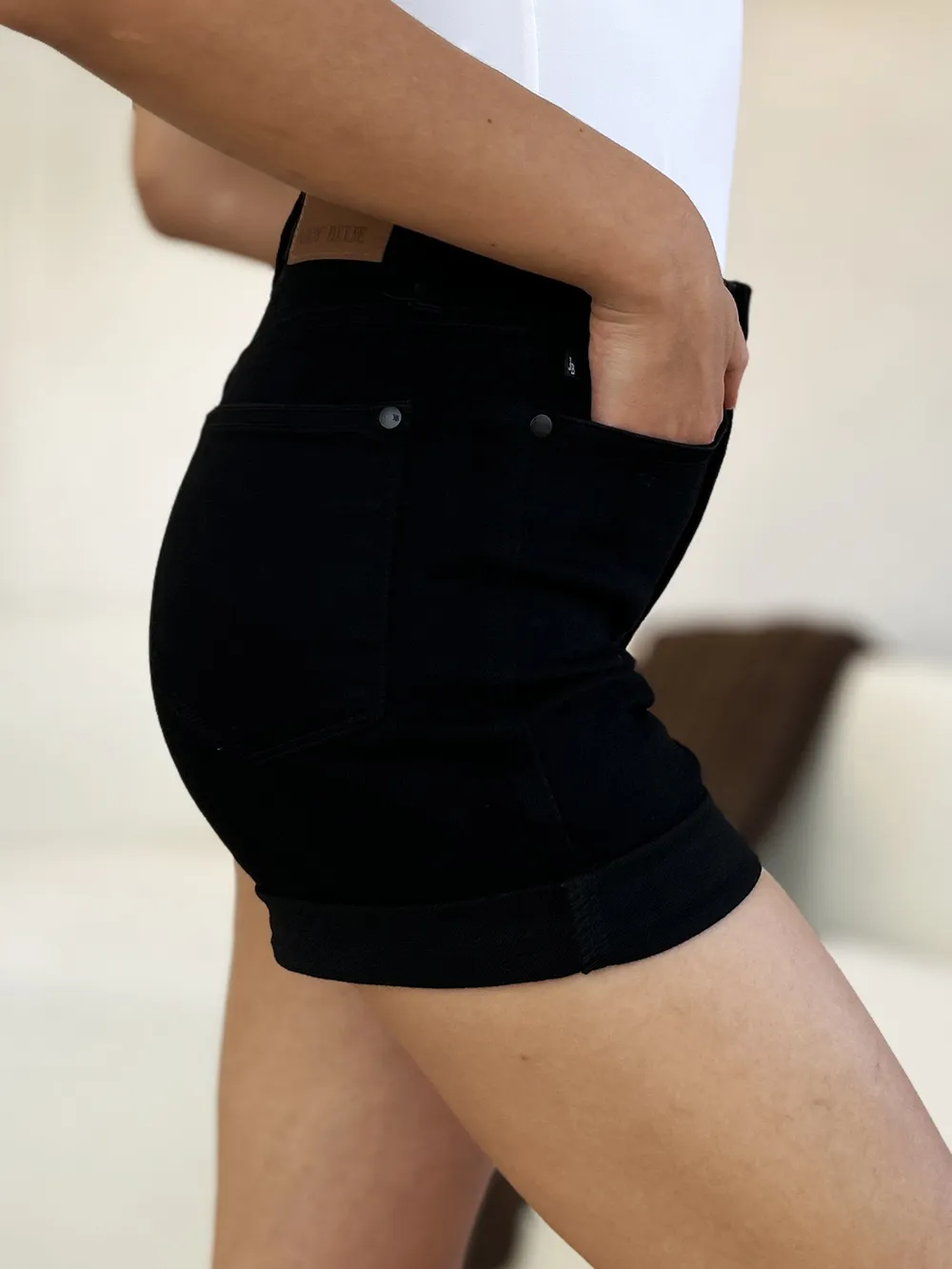 Full Size High Waist Tummy Control Cuffed Denim Shorts, image 3