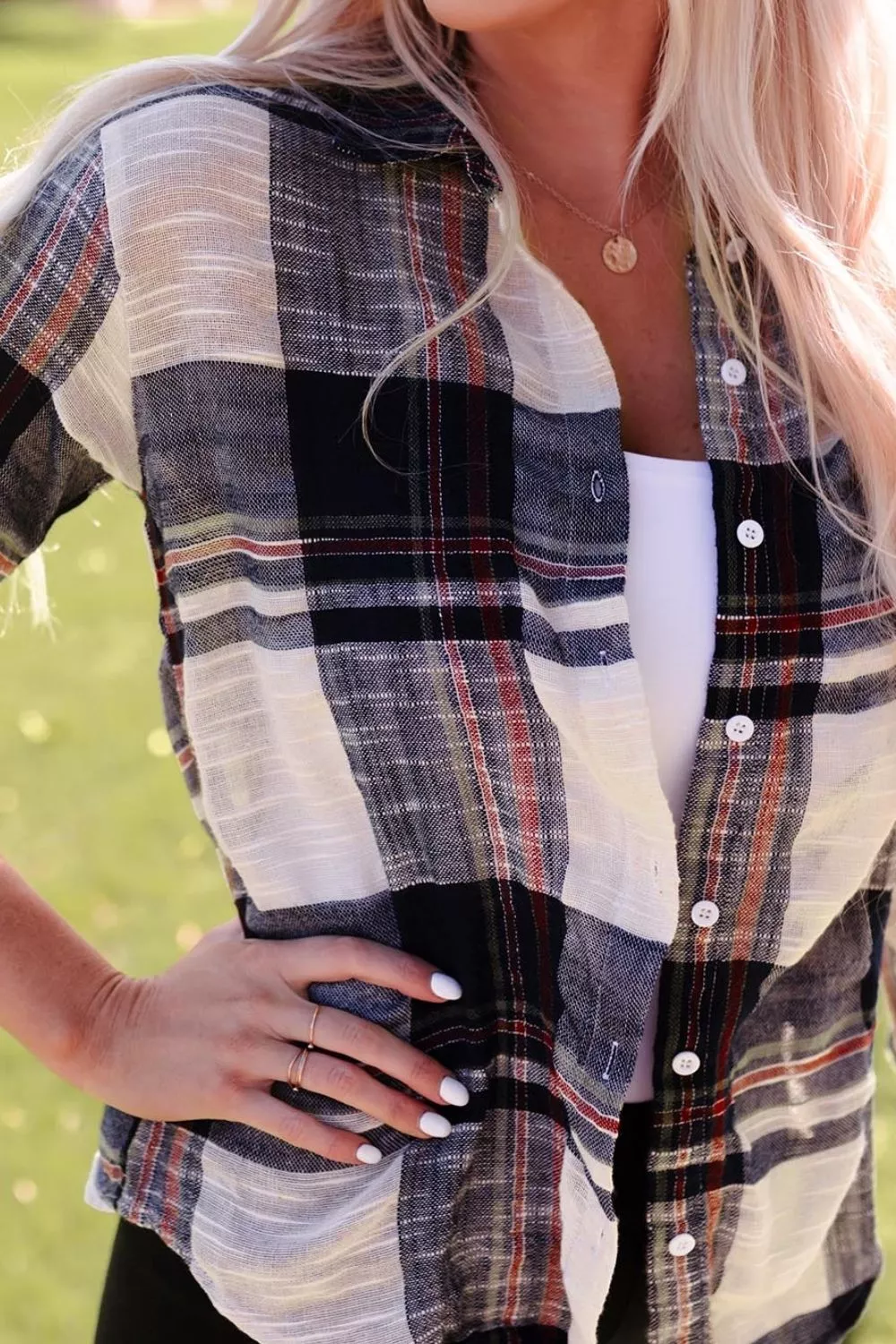 Plaid Button-Down Long Sleeve Shirt, image 2