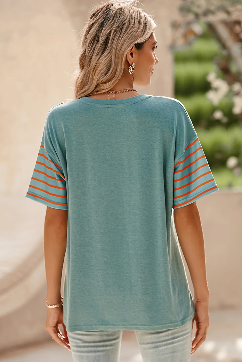 Striped Round Neck Short Sleeve T-Shirt, image 3