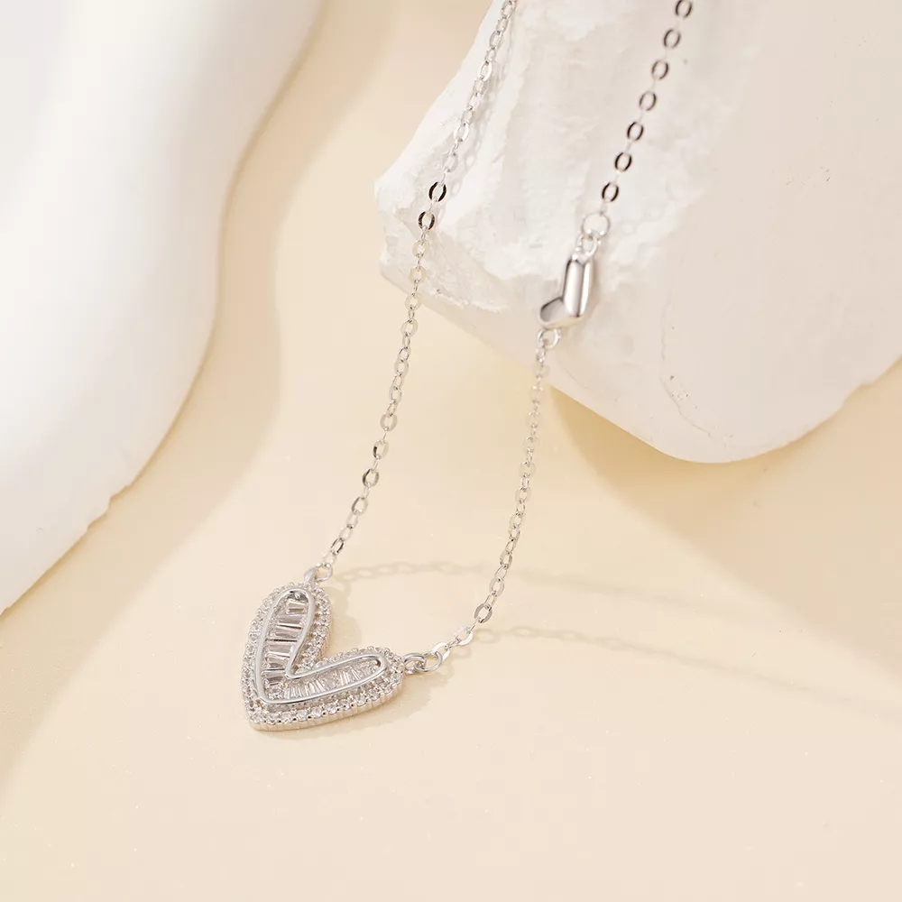 925 Sterling Silver Zircon Heart Necklace, image 2