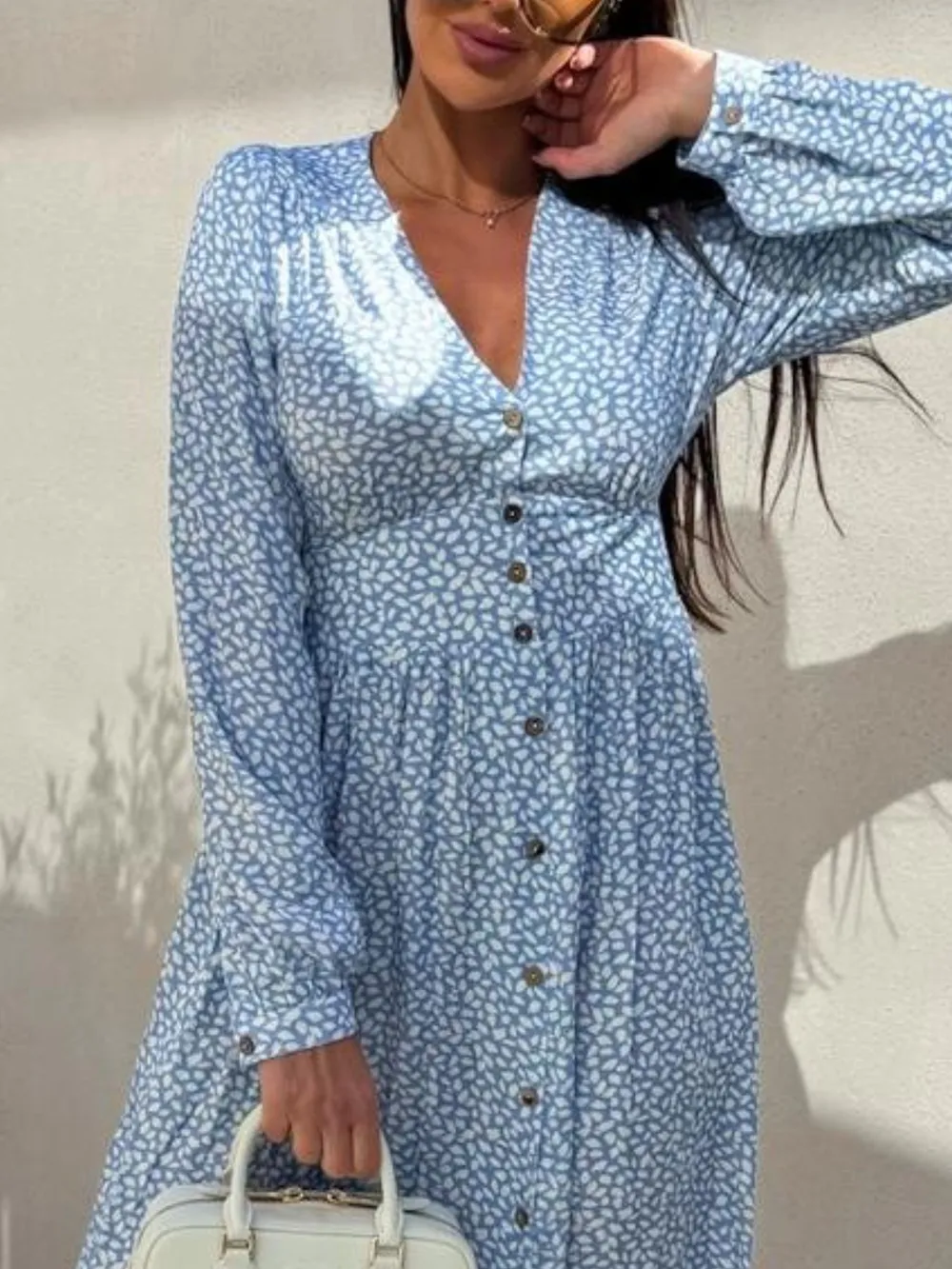Floral Print Long Sleeve V-Neck Dress, image 7