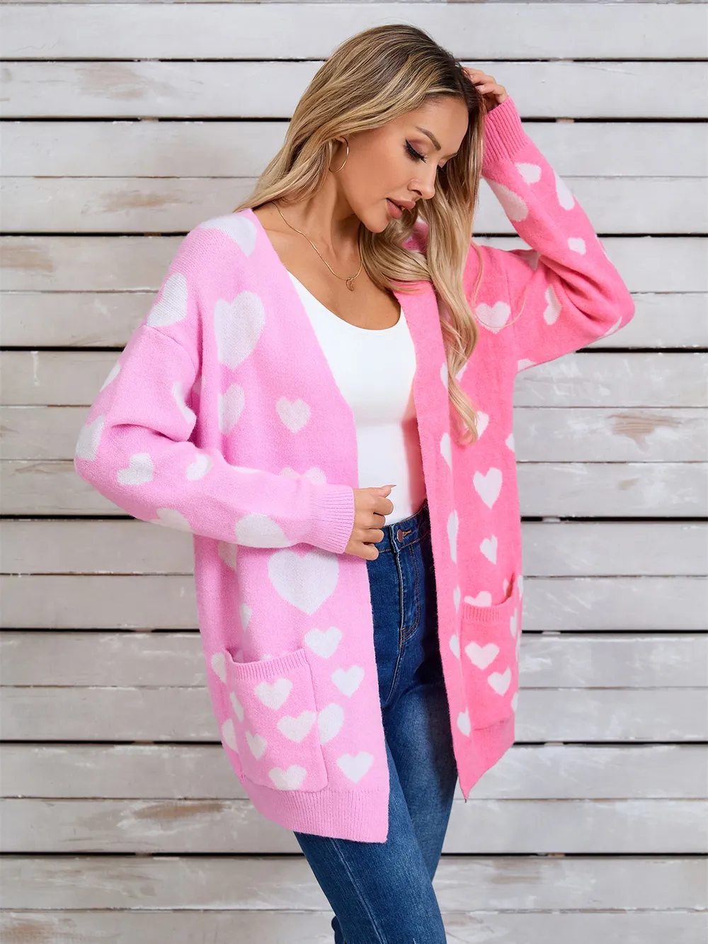 Heart Open Front Long Sleeve Cardigan, image 13