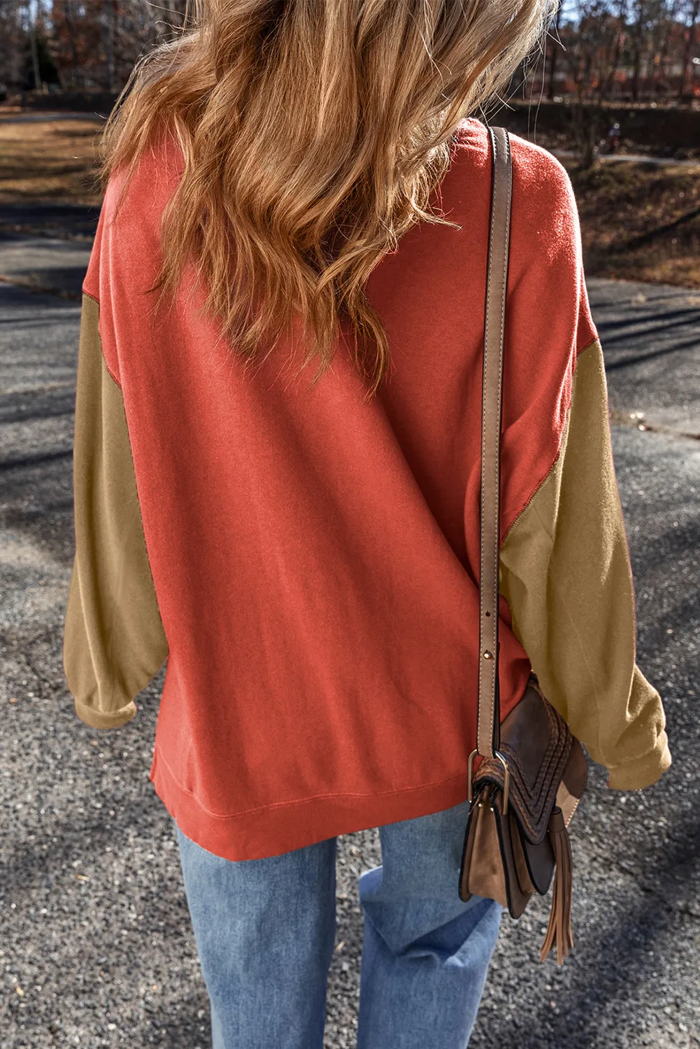 Contrast Round Neck Long Sleeve Sweatshirt, image 2