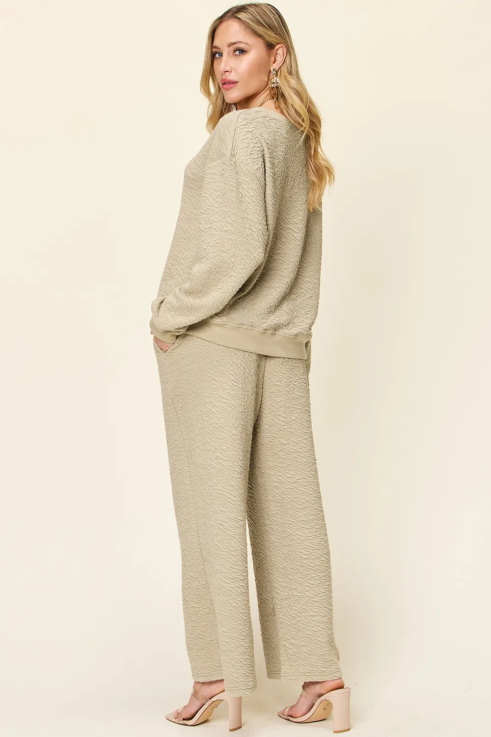 Full Size Texture Long Sleeve Top and Pants Set, image 3