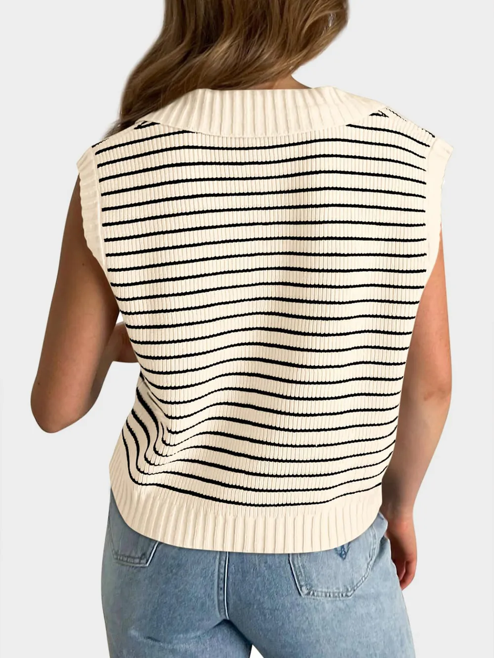 Collared Neck Striped Sweater Vest, image 3