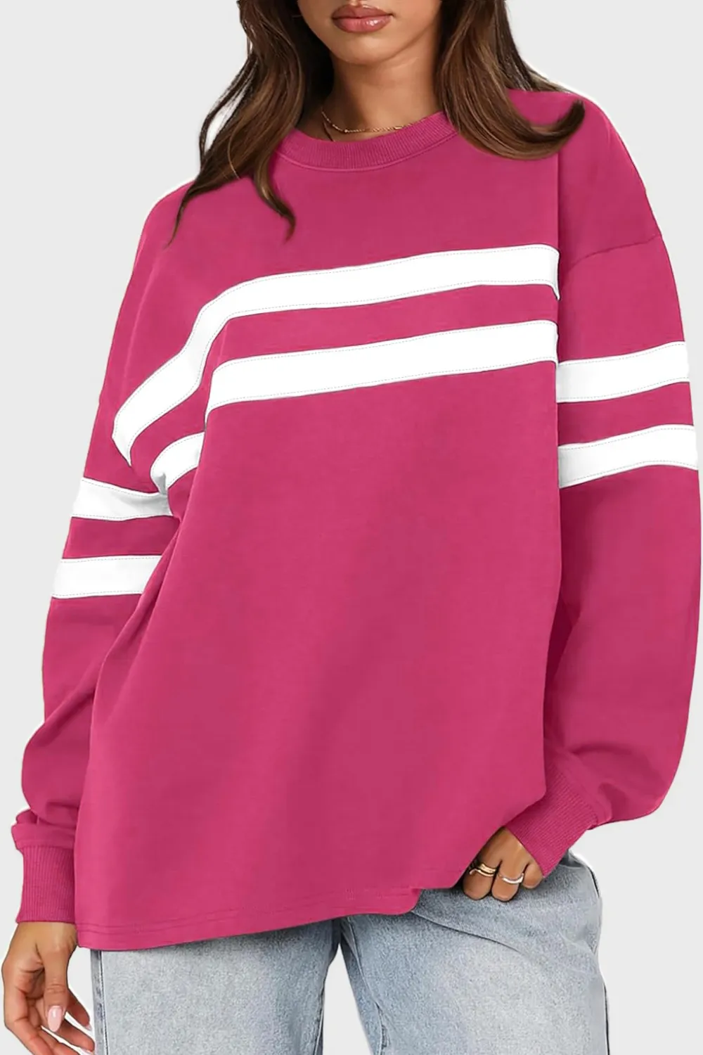 Striped Round Neck Dropped Shoulder Sweatshirt, image 11