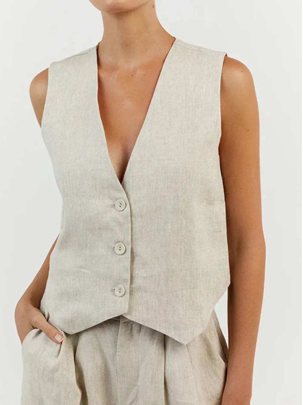 Full Size V-Neck Vest and Wide Leg Pants Set Plus Size, image 6