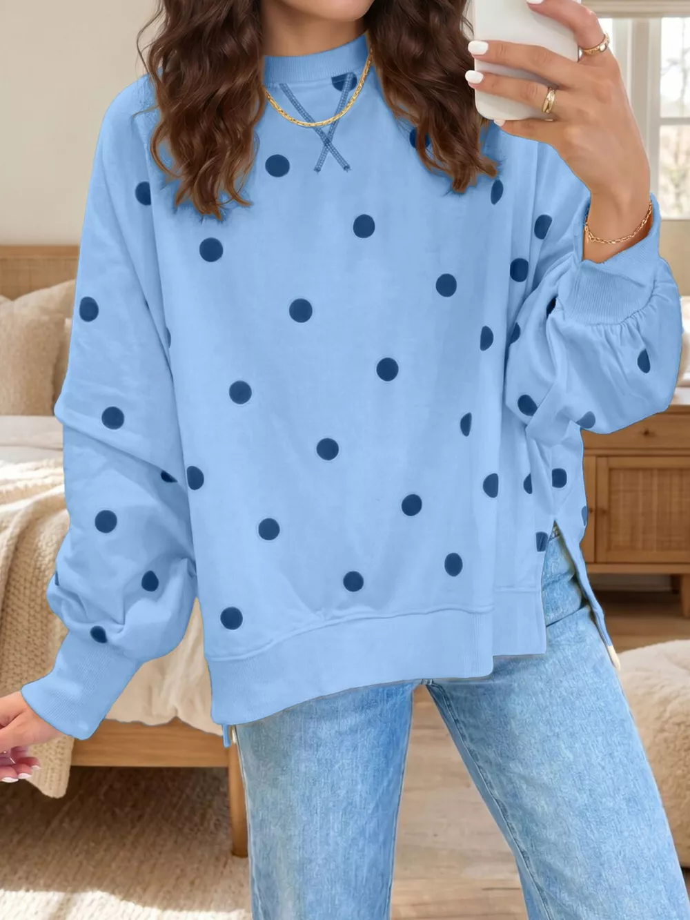 Side Slit Polka Dot Oversized Sweatshirt, image 10
