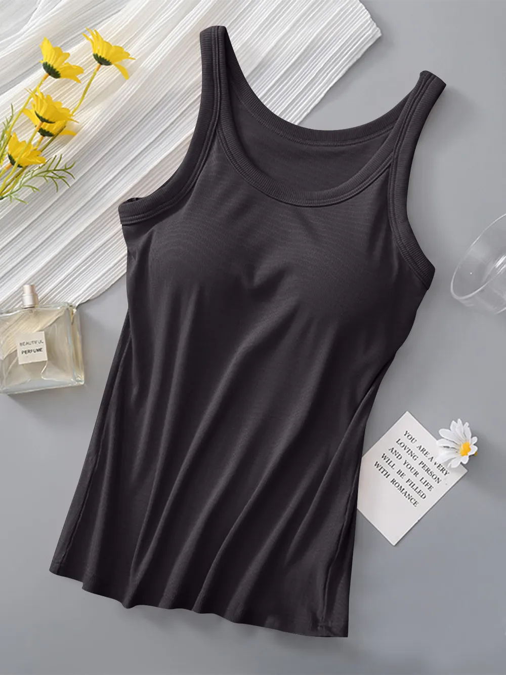 Round Neck Tank with Bra, image 2