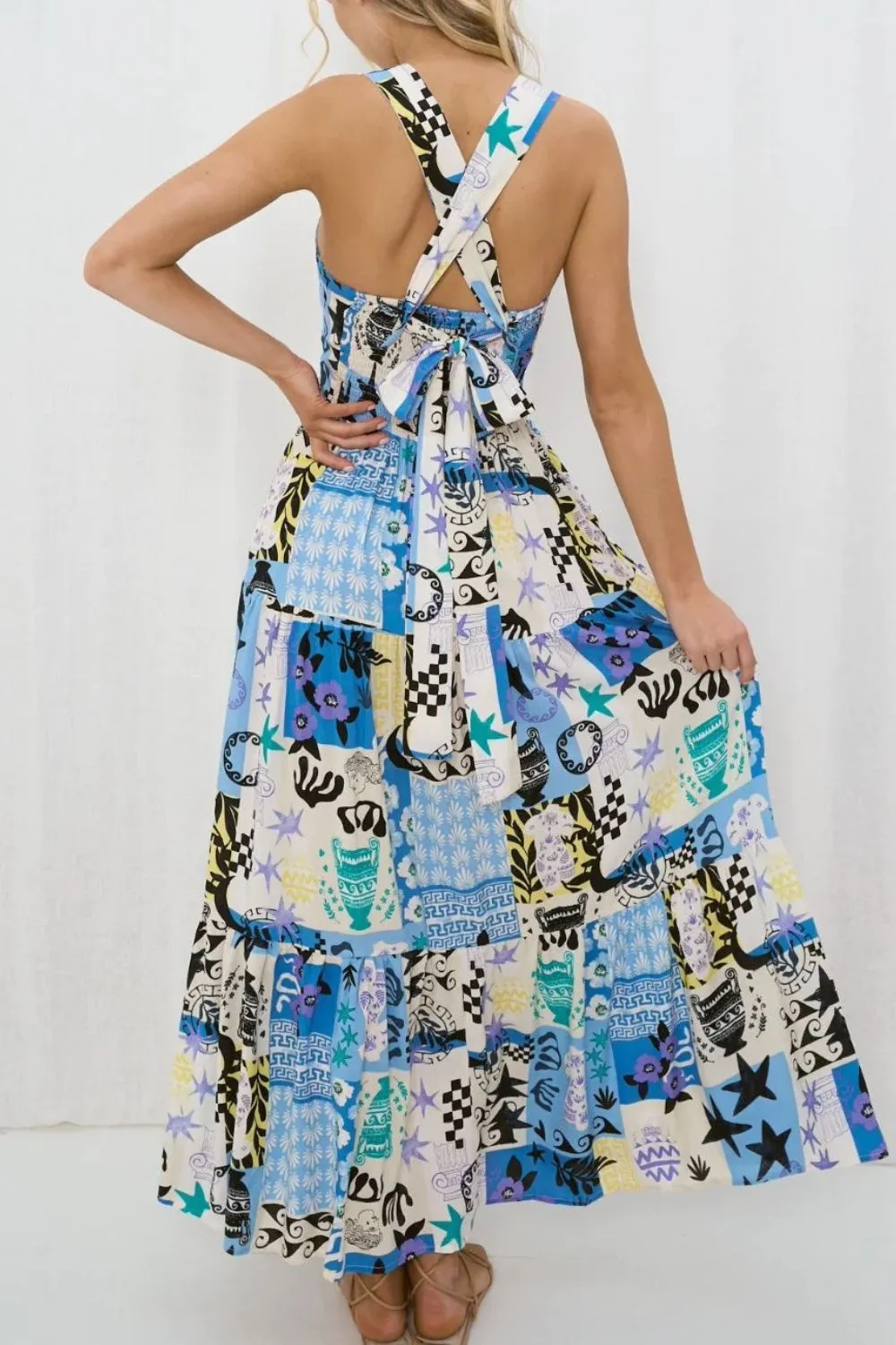 Printed Square Neck Wide Strap Maxi Dress, image 9