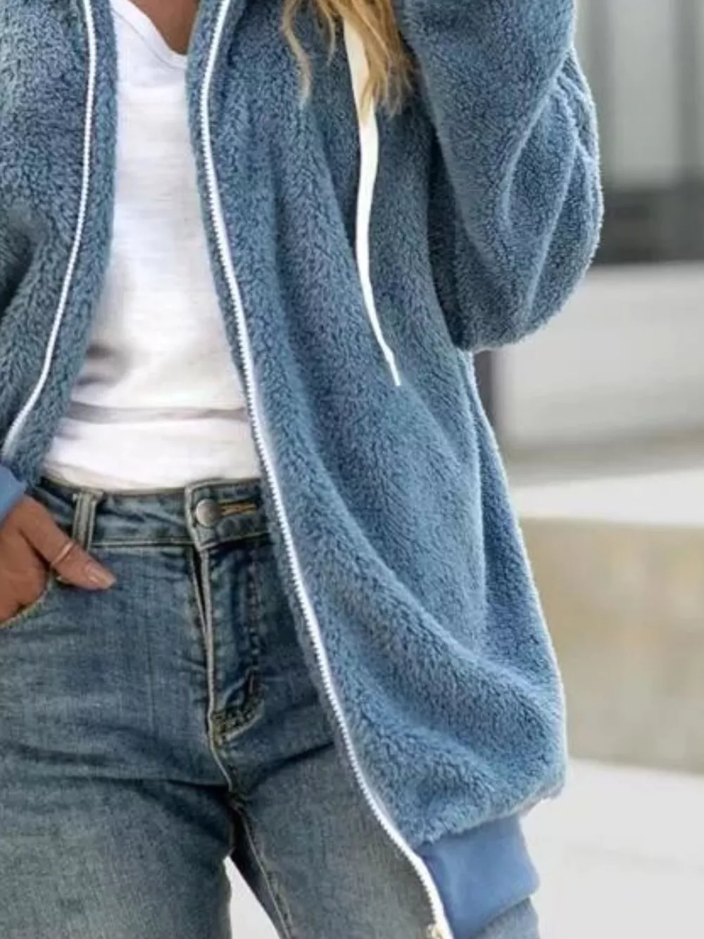 Full Size Cozy Fleece Zip-Up Hooded Jacket Plus Size, image 2