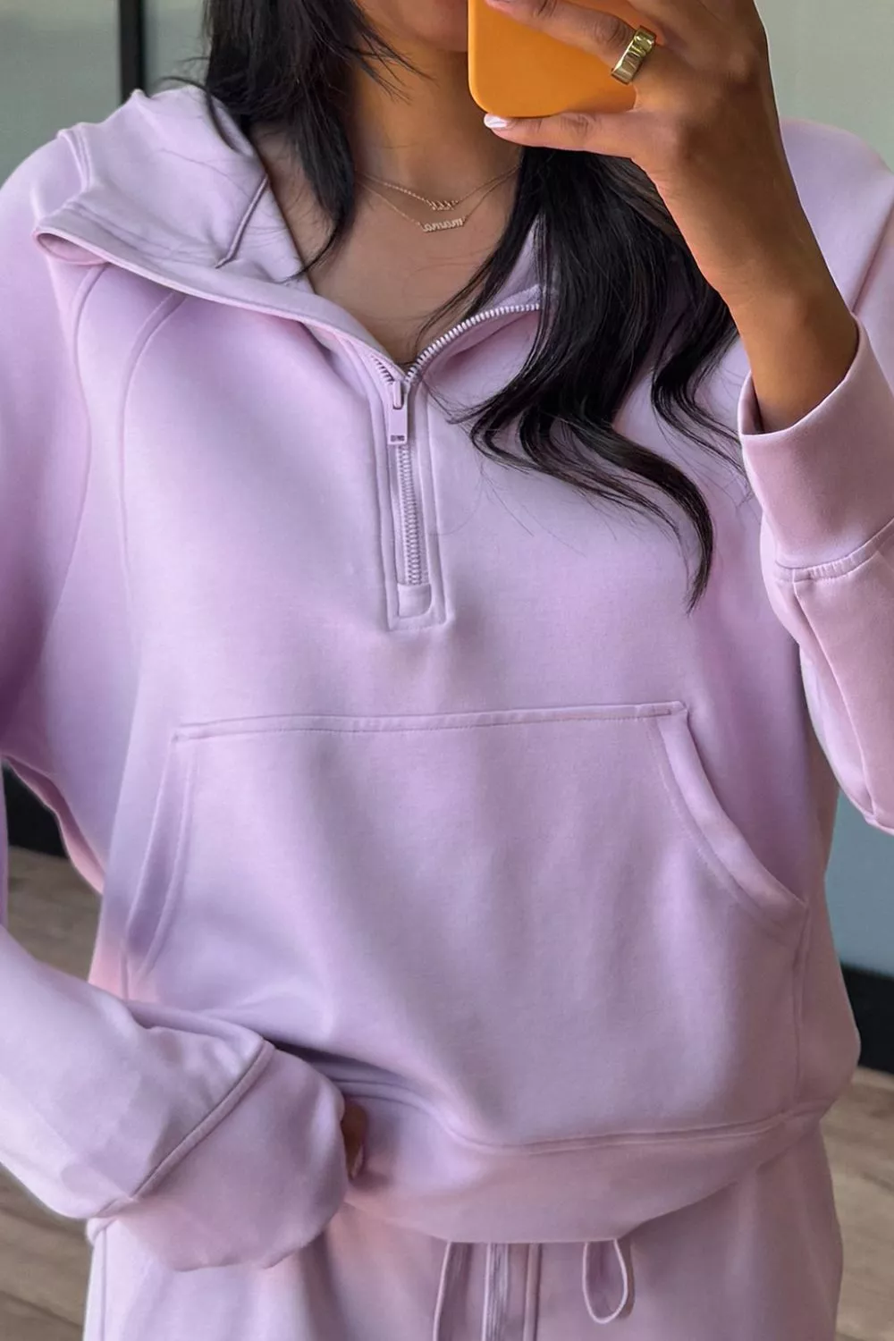Half Sleeve Kangaroo Pocket Hoodie and Pants Set, image 2