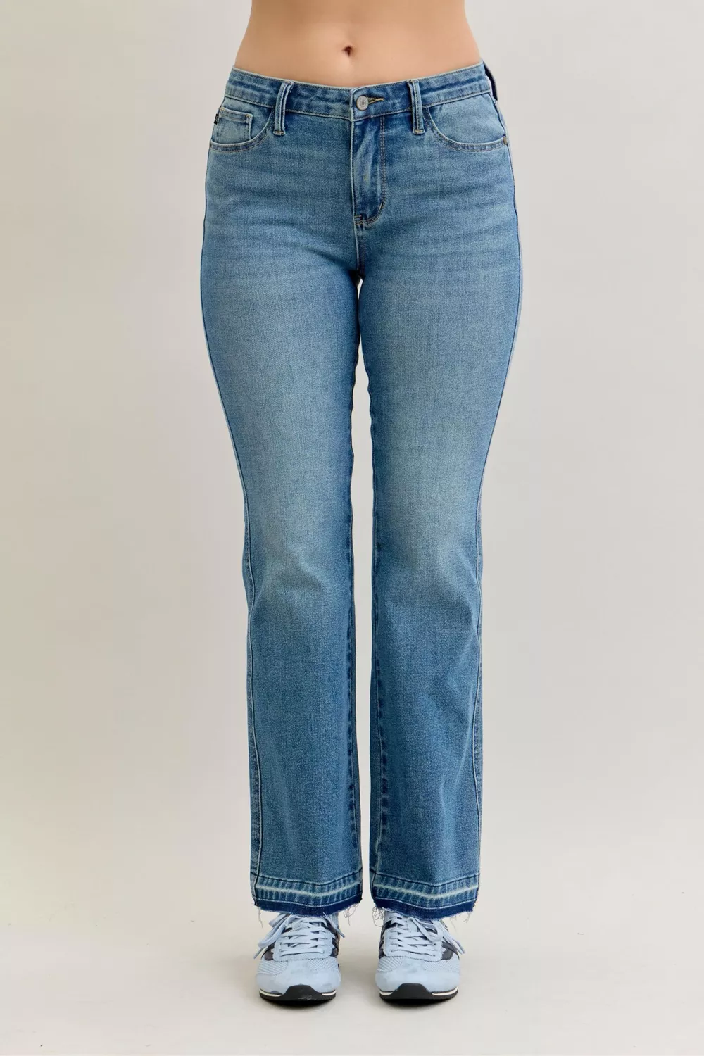 Full Size Mid Rise Slim Bootcut Tummy Control Release Hem Jeans Plus Size, image 3