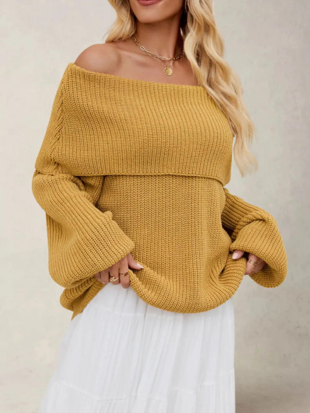 Fold-Over Collar Long Sleeve Sweater, image 5