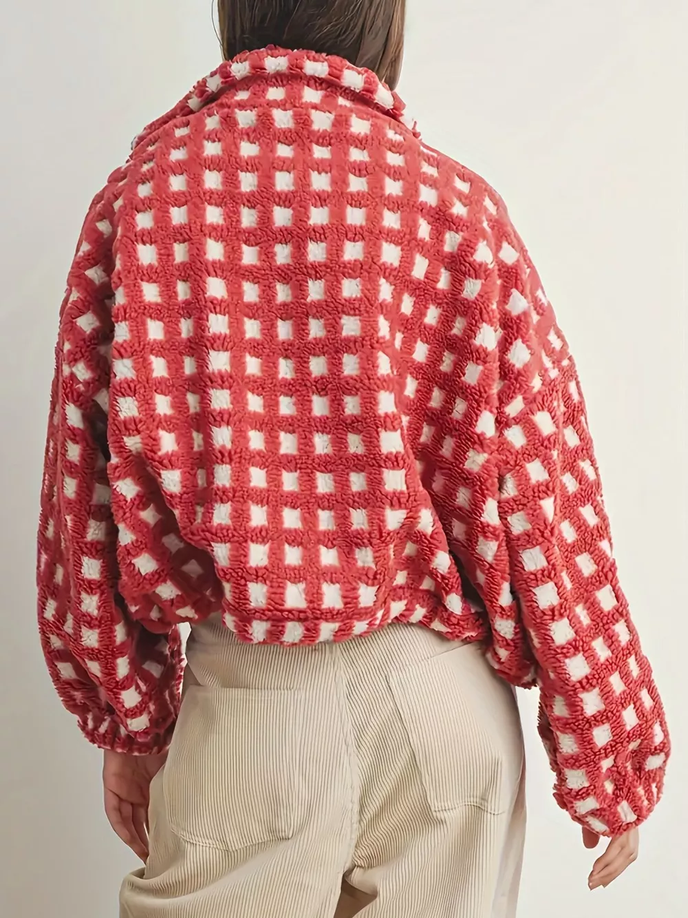 Plaid Zip Up Sherpa Jacket, image 6