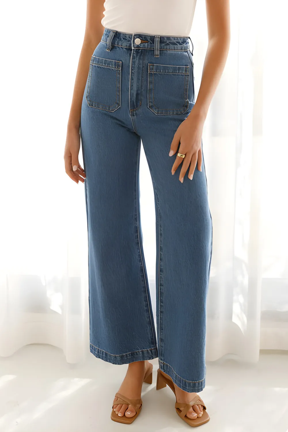 High Waist Bootcut Jeans with Pockets, image 2