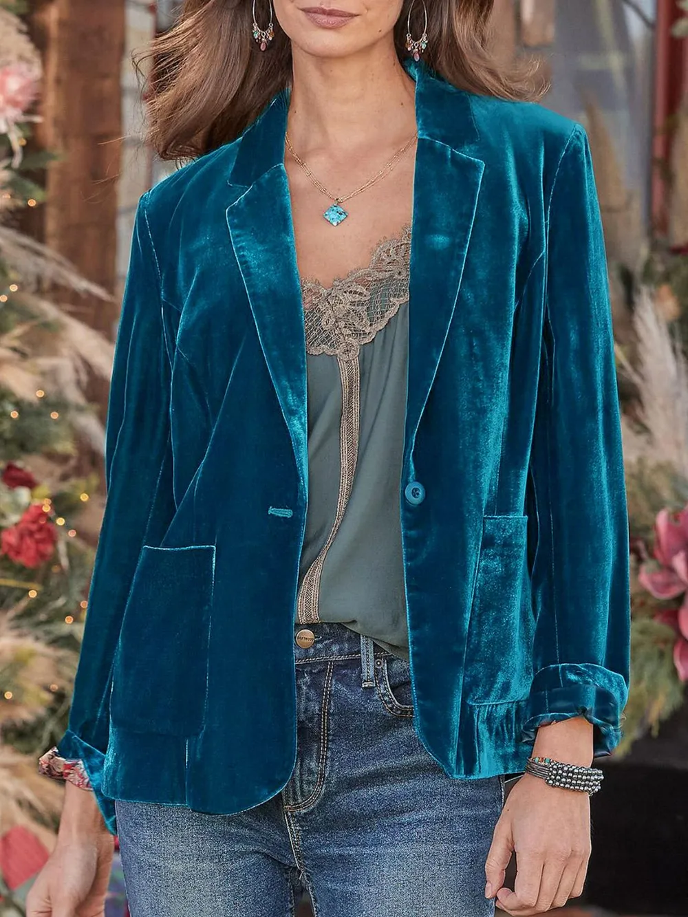 Pocketed Button Up Lapel Collar Blazer, image 20
