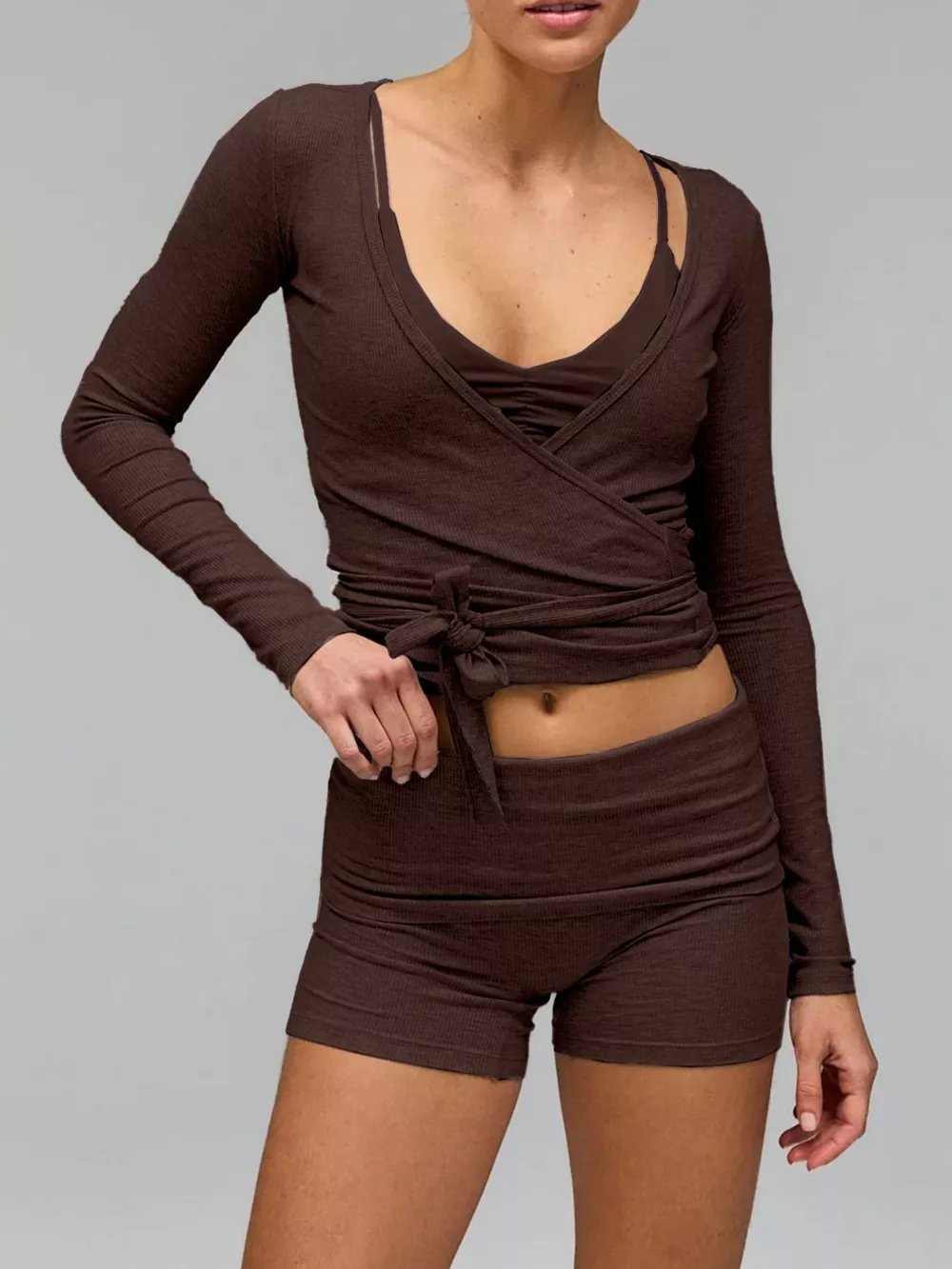 Long Sleeve Fitted T-Shirt and Shorts Set, image 2