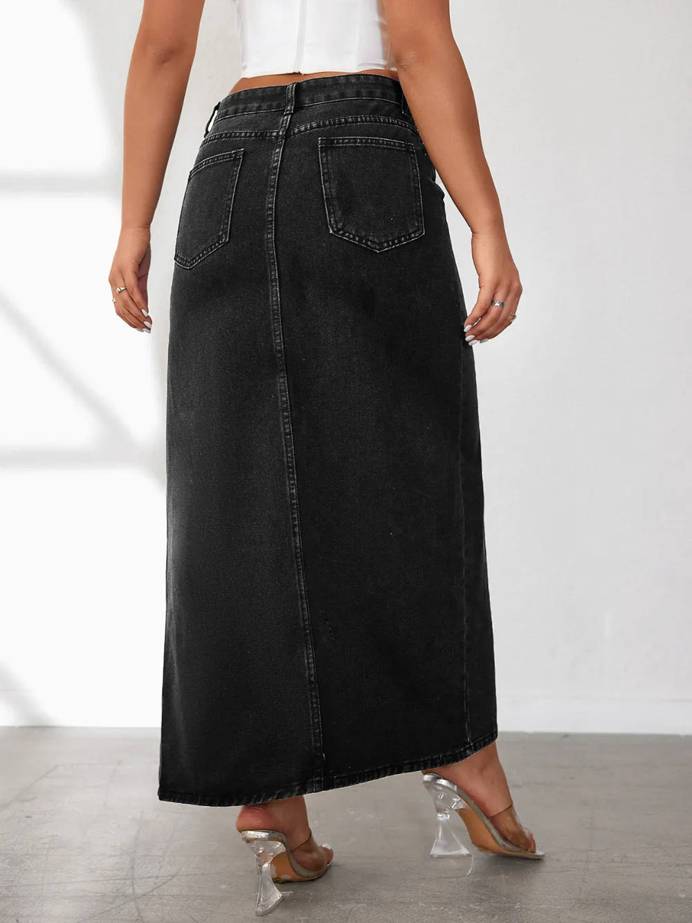High Rise Slit Denim Skirt, image 2