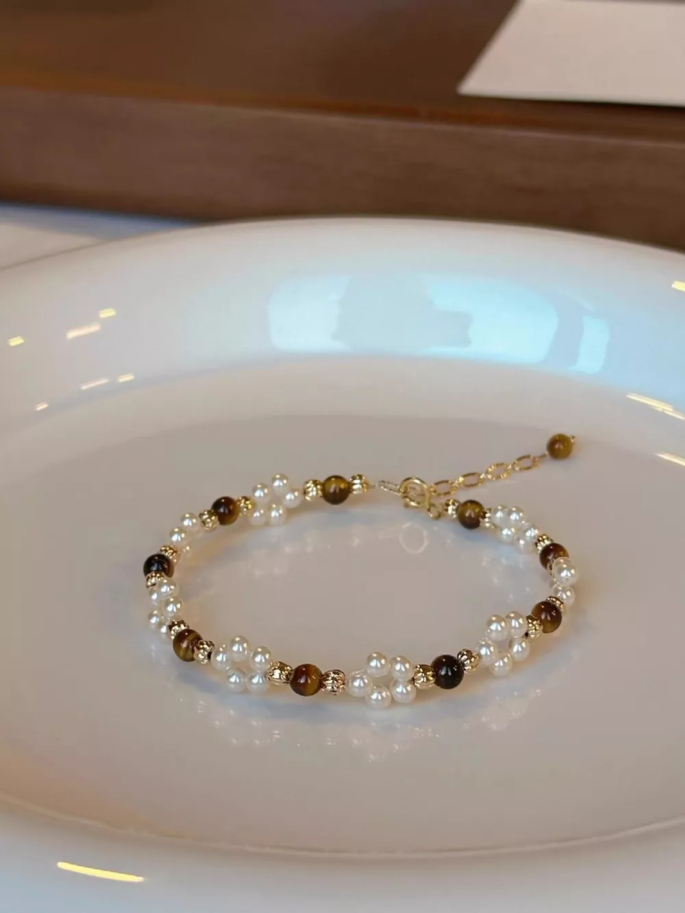Pearl & Tiger Eye Stone Beaded Bracelet, image 5