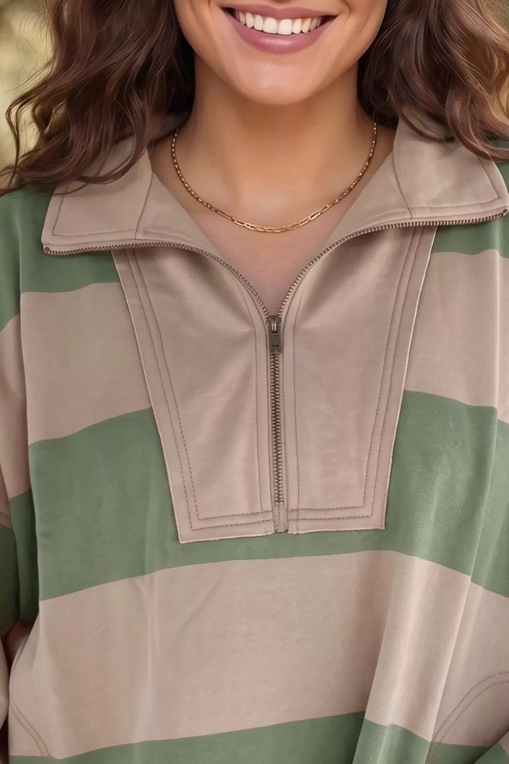 Stripe Half Zipped Casual Sweatshirt, image 3