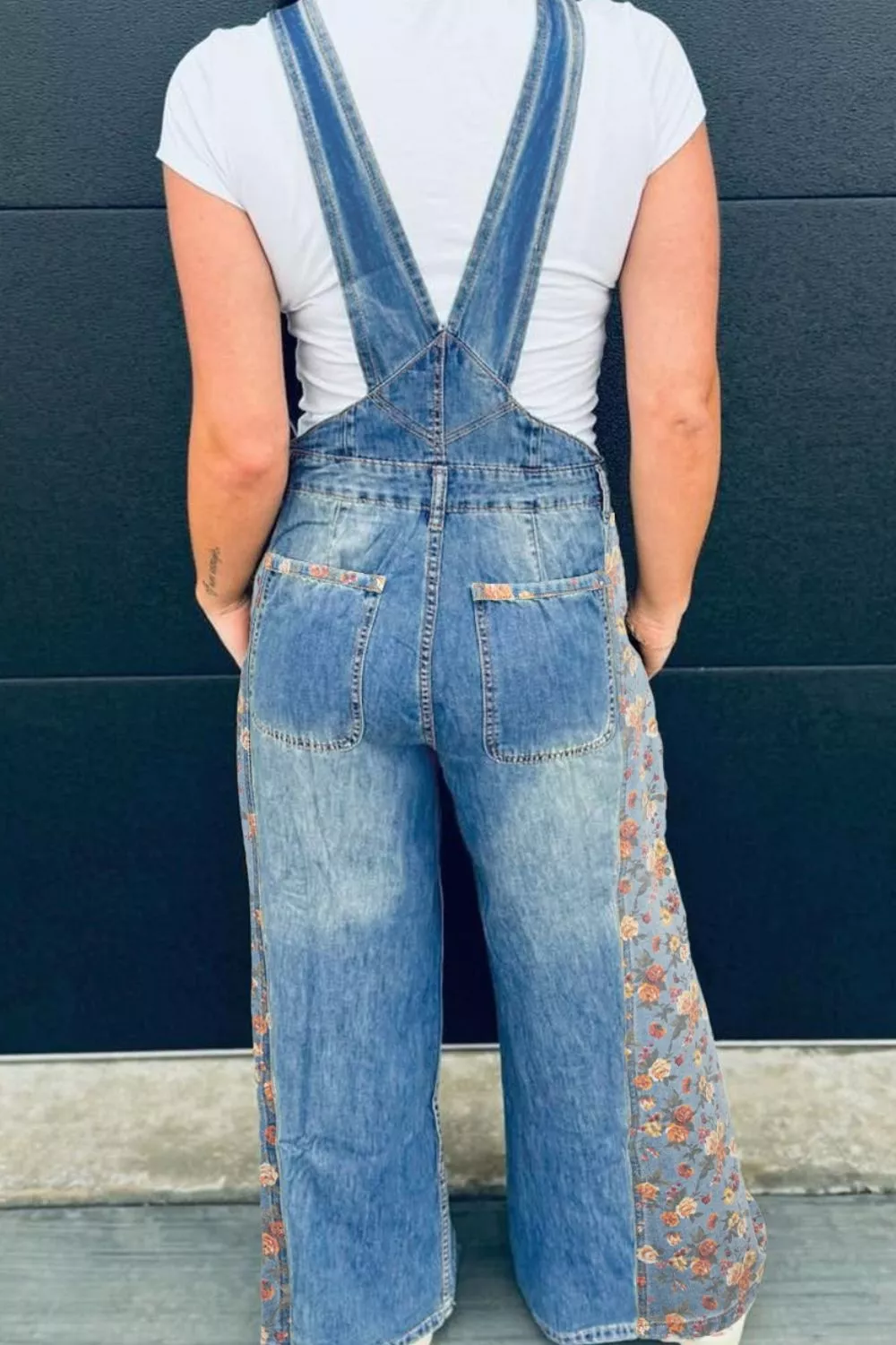 Vintage Rose Printed Pleated Loose Denim Overall, image 3