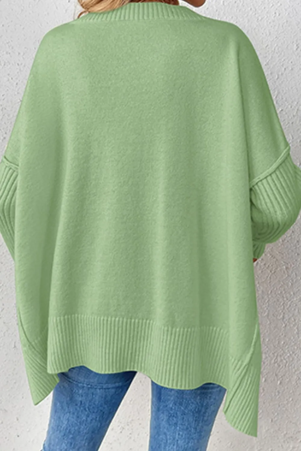 Slit V-Neck Dropped Shoulder Sweater, image 12