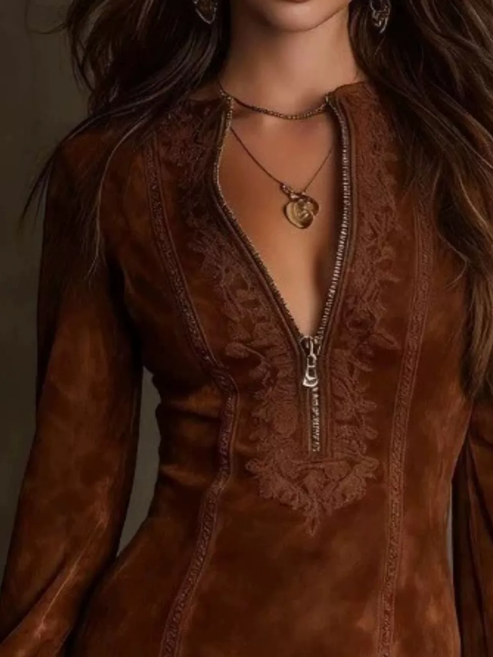 Full Size Zip-Front Long Sleeve Mini Dress Plus Size, image 6